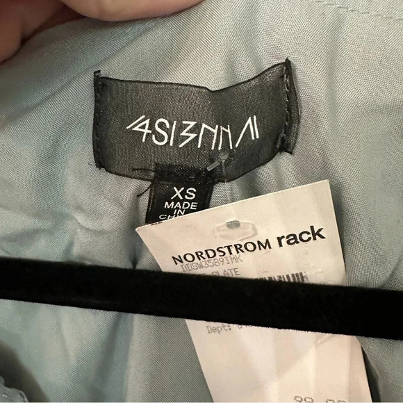 4SI3NNA Women’s Blue Slate Short Puff Sleeve Tie Neck Blouse Size XS NWT - Picture 5 of 11